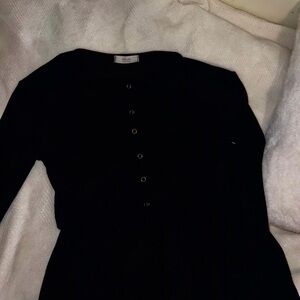 Black Long Sleeve Button-Up Top